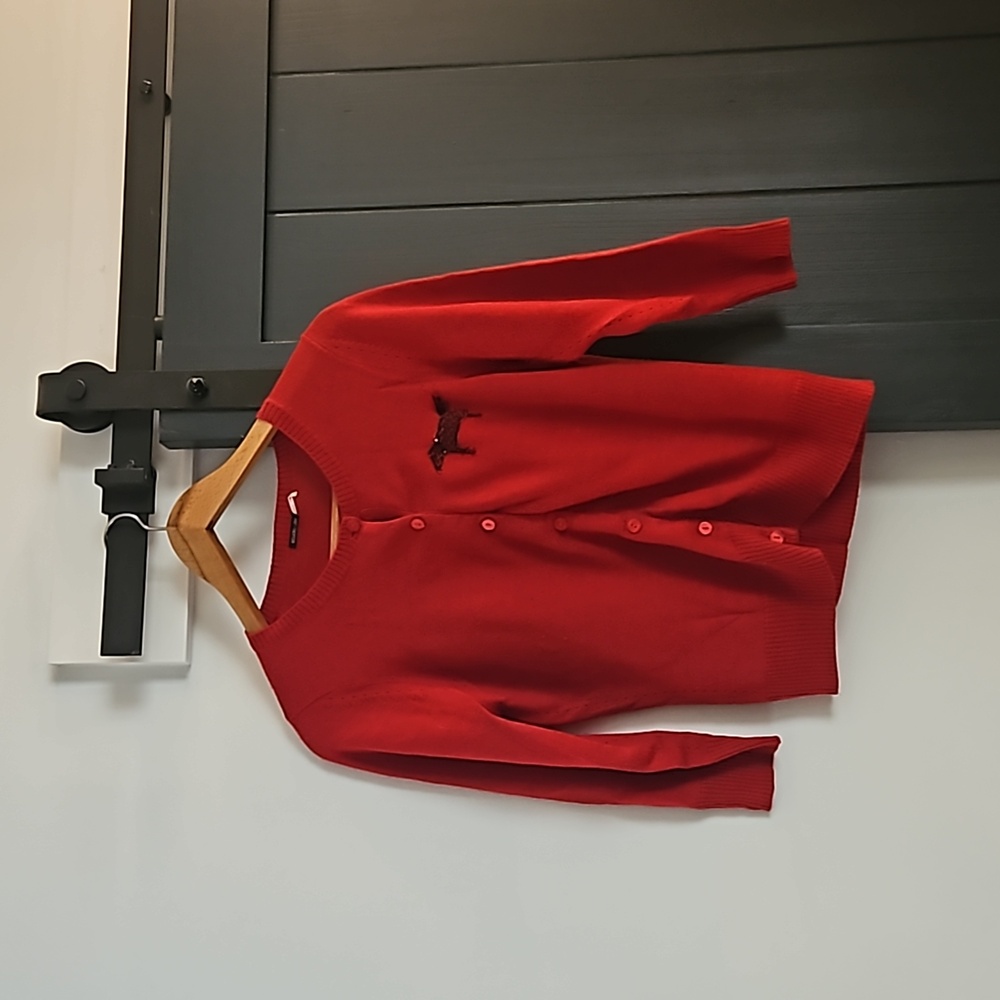 Vintage red Cardigan with cute dog